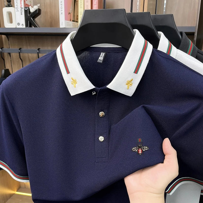 Designer marque de luxe à manches courtes polo shirt hommes été mode petite abeille broderie affaires Casual confortable respirant revers t - shirt Camara Shopping Designer marque de luxe à manches courtes polo shirt hommes été mode petite abeille broderie affaires Casual confortable respirant revers t - shirt