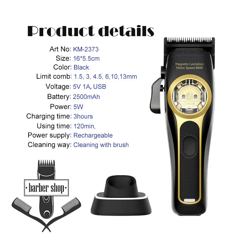 Tondeuse à cheveux professionnelle Kemei KM-2373 avec base de charge pour hommes, tondeuse électrique pour hommes, cadeau pour homme Camara Shopping Tondeuse à cheveux professionnelle Kemei KM-2373 avec base de charge pour hommes, tondeuse électrique pour hommes, cadeau pour homme