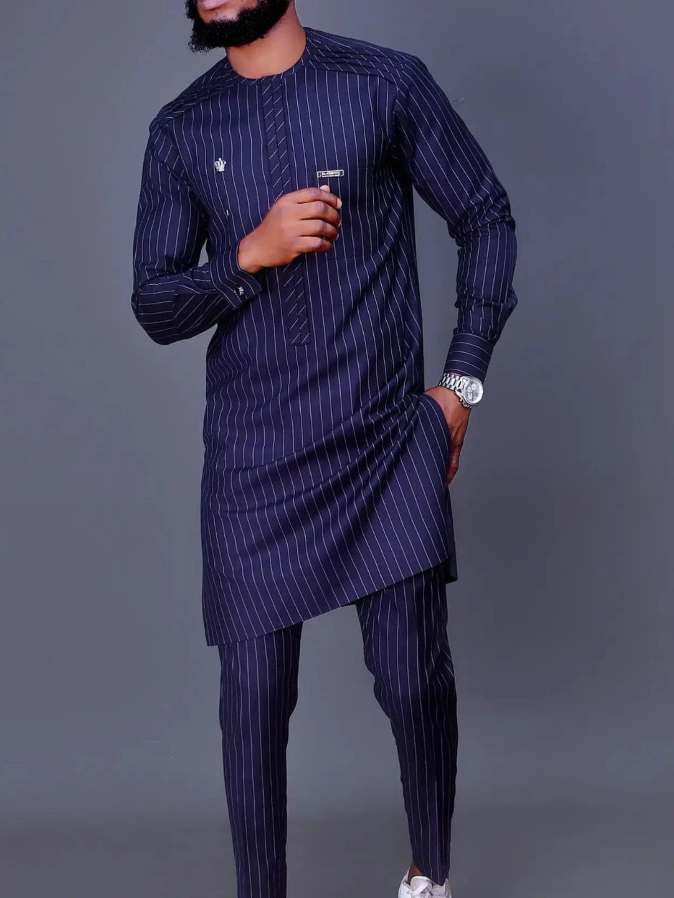 Costumes d'été africains pour hommes, chemise et pantalon à rayures, tenues de fête traditionnelles africaines, ensemble deux pièces pour gentleman Camara Shopping Costumes d'été africains pour hommes, chemise et pantalon à rayures, tenues de fête traditionnelles africaines, ensemble deux pièces pour gentleman