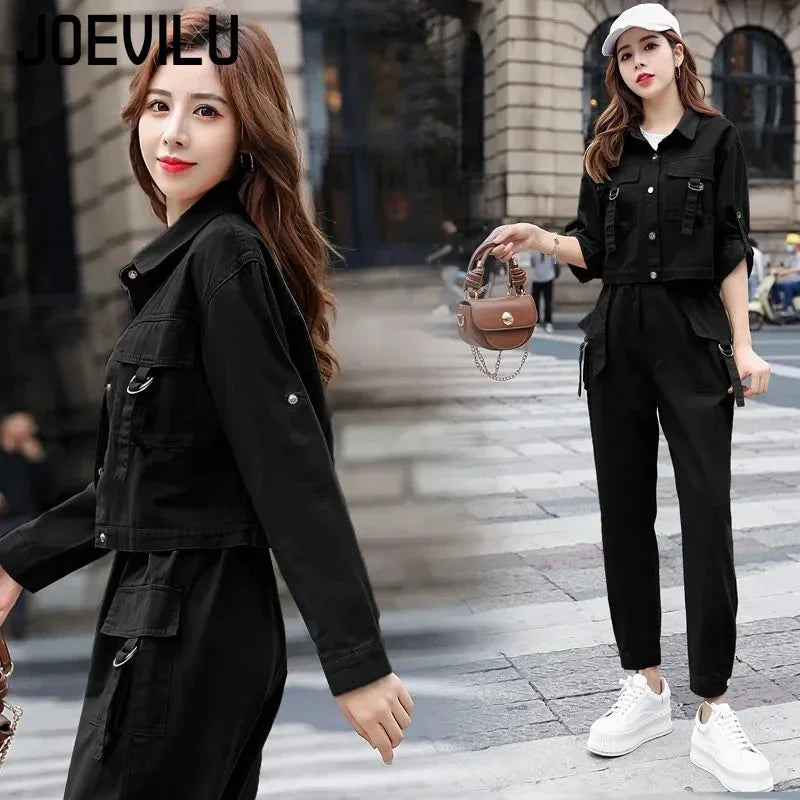 JOEVILU 2 pièces Streetwear survêtement manteau Cargo pantalons décontractés 2 pièces ensembles femmes tenues printemps et automne mode coréenne Y2k costume Camara Shopping JOEVILU 2 pièces Streetwear survêtement manteau Cargo pantalons décontractés 2 pièces ensembles femmes tenues printemps et automne mode coréenne Y2k costume