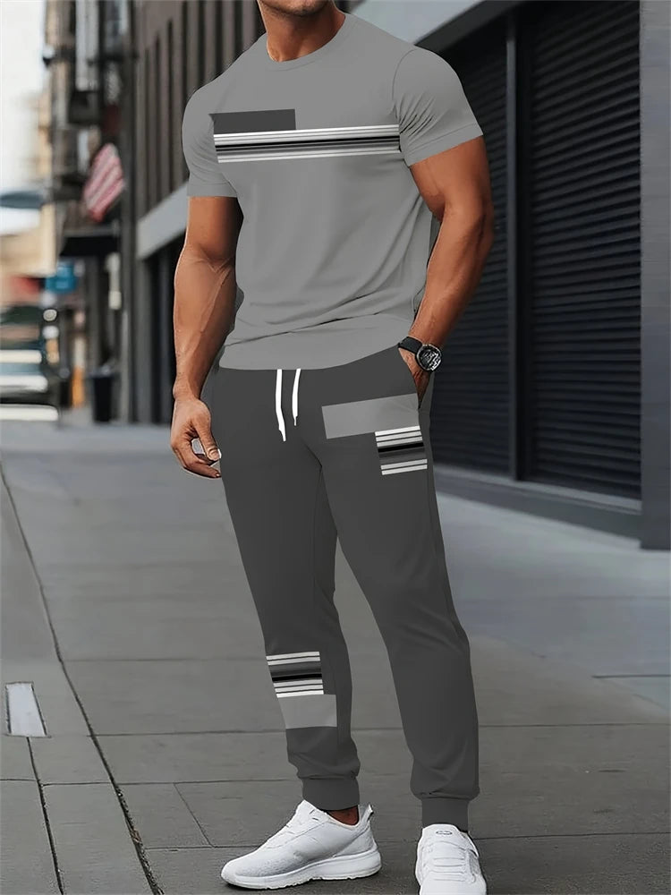Ensemble deux pièces pour hommes, lettres imprimées, décontracté, col rond, manches courtes, cordon de serrage, pantalon Long, grande taille, tenue ample, nouvelle collection Camara Shopping Ensemble deux pièces pour hommes, lettres imprimées, décontracté, col rond, manches courtes, cordon de serrage, pantalon Long, grande taille, tenue ample, nouvelle collection