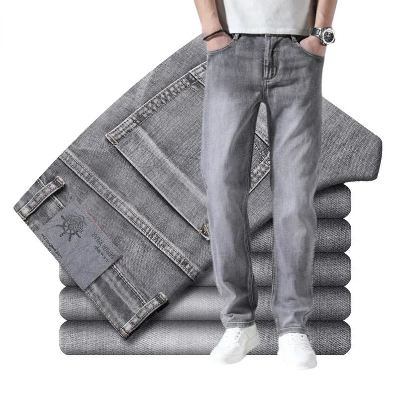 Jean en coton stretch 2026 pour homme, coupe droite, léger, gris, décontracté, printemps-été, neuf Camara Shopping Jean en coton stretch 2026 pour homme, coupe droite, léger, gris, décontracté, printemps-été, neuf