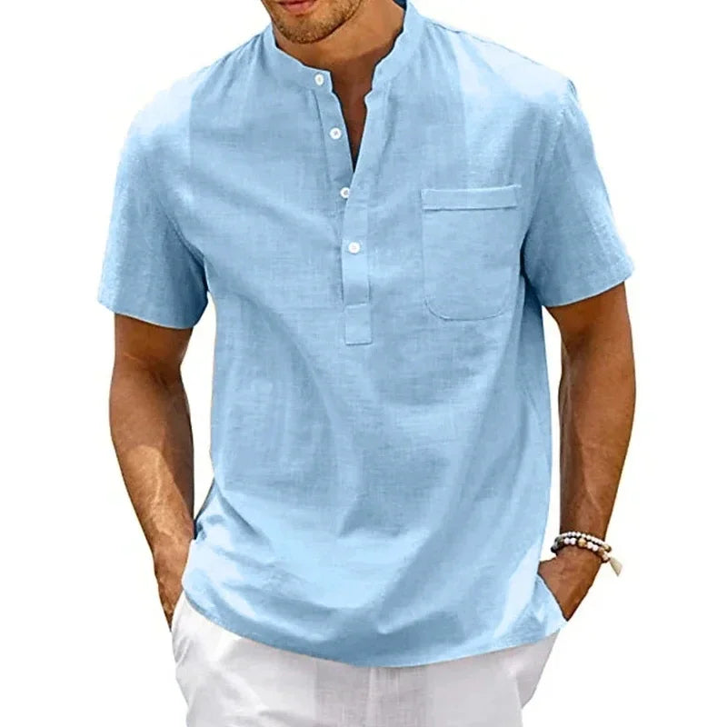 Polo d'été décontracté pour hommes, coupe cintrée, couleur unie, bouton respirant, haut à manches courtes, T-shirt rafraîchissant et confortable Camara Shopping Polo d'été décontracté pour hommes, coupe cintrée, couleur unie, bouton respirant, haut à manches courtes, T-shirt rafraîchissant et confortable