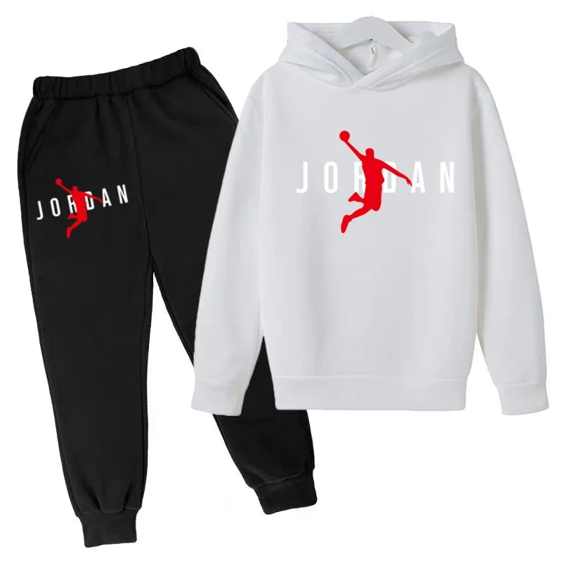 Nouvel ensemble de sport de marque à la mode pour enfants : sweat à capuche et pantalon (3-12 ans) - Motif lettres de basketball