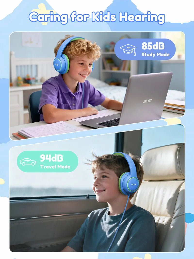 Nouveaux écouteurs filaires Acer pour enfants, design supra-auriculaire, limite de volume sécurisée 85/94 dB, prise jack 3,5 mm, écouteurs pliables pour les tout-petits, garçons et filles - Camara ShoppingNouveaux écouteurs filaires Acer pour enfants, design supra-auriculaire, limite de volume sécurisée 85/94 dB, prise jack 3,5 mm, écouteurs pliables pour les tout-petits, garçons et filles