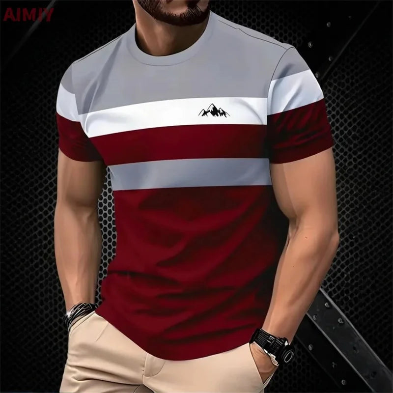 Summer Short Sleeve Match Color T Shirt For Men Fashion Round Neck Oversized Striped Tshirts Clothes Men's Outdoor Tee Shirt Camara Shopping Summer Short Sleeve Match Color T Shirt For Men Fashion Round Neck Oversized Striped Tshirts Clothes Men's Outdoor Tee Shirt