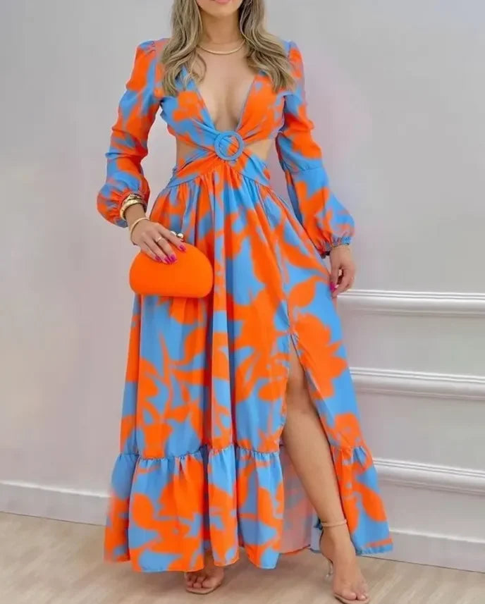 Robe Africaine Longue à Manches Courtes pour Femme, Vêtement Maxi, Col en V, Sexy, à la Mode, Imprimé, Été, 2023 Camara Shopping Robe Africaine Longue à Manches Courtes pour Femme, Vêtement Maxi, Col en V, Sexy, à la Mode, Imprimé, Été, 2023
