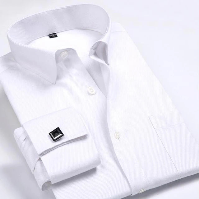 Chemise habillée à manchette française pour hommes, manches longues, boutons d'affaires formels, chemises pour hommes, coupe régulière, boutons de manchette, grande taille 6XL Camara Shopping Chemise habillée à manchette française pour hommes, manches longues, boutons d'affaires formels, chemises pour hommes, coupe régulière, boutons de manchette, grande taille 6XL