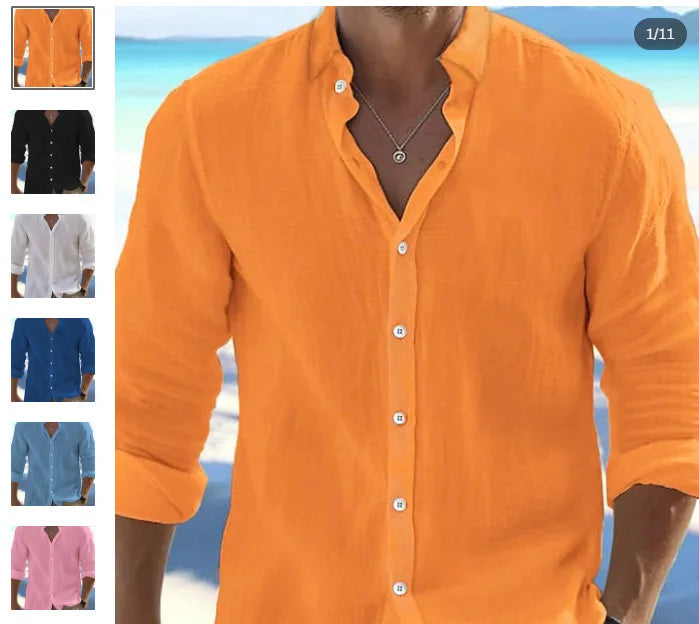 Chemise unie en coton et lin pour hommes, chemise unie, revers boutonné classique, chemises à manches longues, haut pour hommes, mode printemps et été Camara Shopping Chemise unie en coton et lin pour hommes, chemise unie, revers boutonné classique, chemises à manches longues, haut pour hommes, mode printemps et été