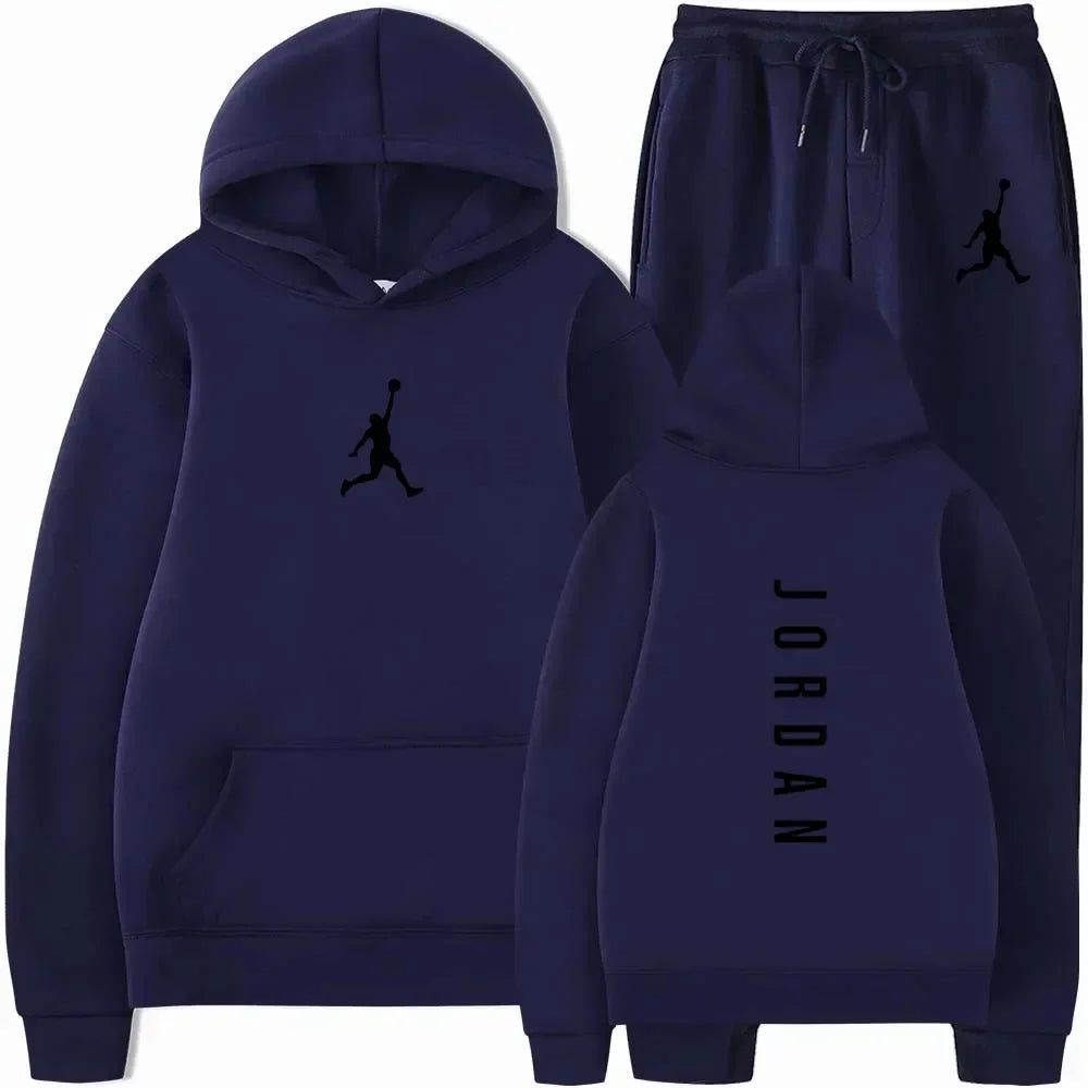 Ensemble de sport décontracté pour hommes et femmes, collection Printemps-Automne 2026, idéal pour le basketball et le fitness en extérieur, comprenant un sweat à capuche tendance et un pantalon de survêtement à revers