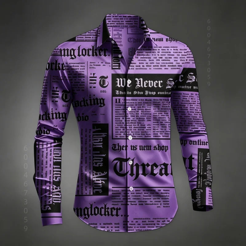 Chemise Homme à Manches Longues Imprimé Lettres de Journal Style Rétro Décontracté Boutonnage Simple Tendance Streetwear Haut pour Homme XS-6XL Camara Shopping Chemise Homme à Manches Longues Imprimé Lettres de Journal Style Rétro Décontracté Boutonnage Simple Tendance Streetwear Haut pour Homme XS-6XL