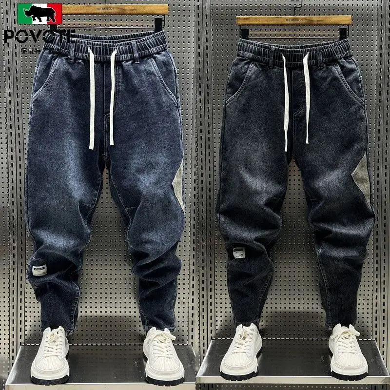 Mode cordon de serrage de luxe concepteur lâche Denim cordon jean pour hommes sarouel décontracté avec élasticité Baggy sarouel Camara Shopping Mode cordon de serrage de luxe concepteur lâche Denim cordon jean pour hommes sarouel décontracté avec élasticité Baggy sarouel