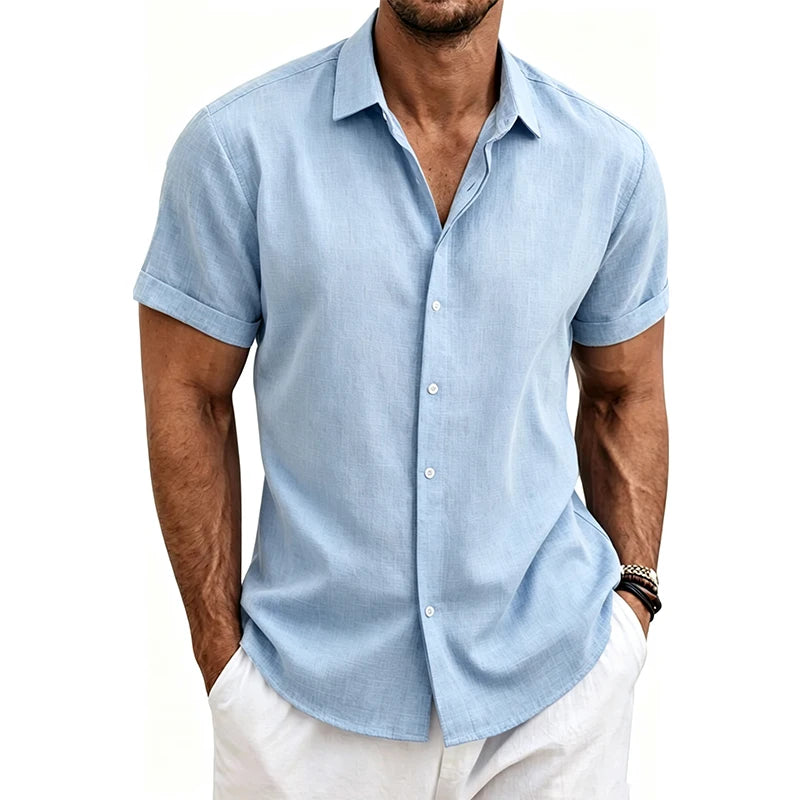 Chemises en coton et lin pour hommes 2026 – Chemises décontractées légères à manches courtes, chemises Henley de plage, T-shirts hawaïens tendance pour hommes Camara Shopping Chemises en coton et lin pour hommes 2026 – Chemises décontractées légères à manches courtes, chemises Henley de plage, T-shirts hawaïens tendance pour hommes