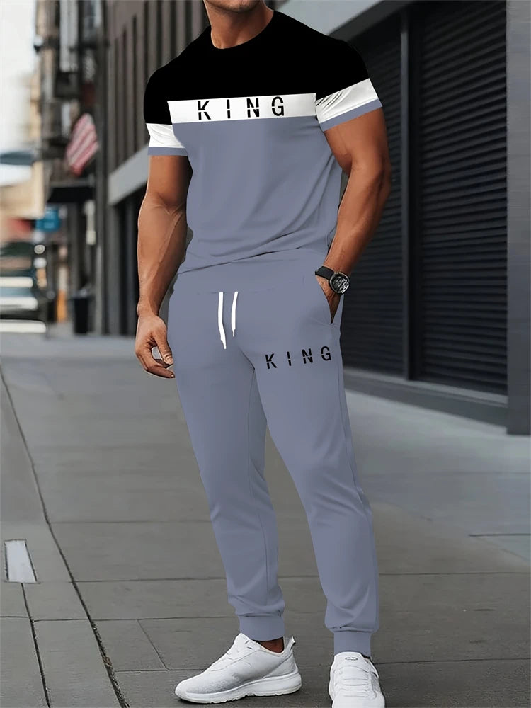 Ensemble deux pièces pour hommes, lettres imprimées, décontracté, col rond, manches courtes, cordon de serrage, pantalon Long, grande taille, tenue ample, nouvelle collection Camara Shopping Ensemble deux pièces pour hommes, lettres imprimées, décontracté, col rond, manches courtes, cordon de serrage, pantalon Long, grande taille, tenue ample, nouvelle collection