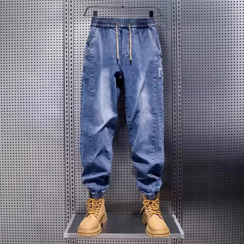 Jean décontracté pour homme, coupe ample, taille élastique, avec revers, style sport, nouvelle collection automne-printemps, toucher premium Camara Shopping Jean décontracté pour homme, coupe ample, taille élastique, avec revers, style sport, nouvelle collection automne-printemps, toucher premium