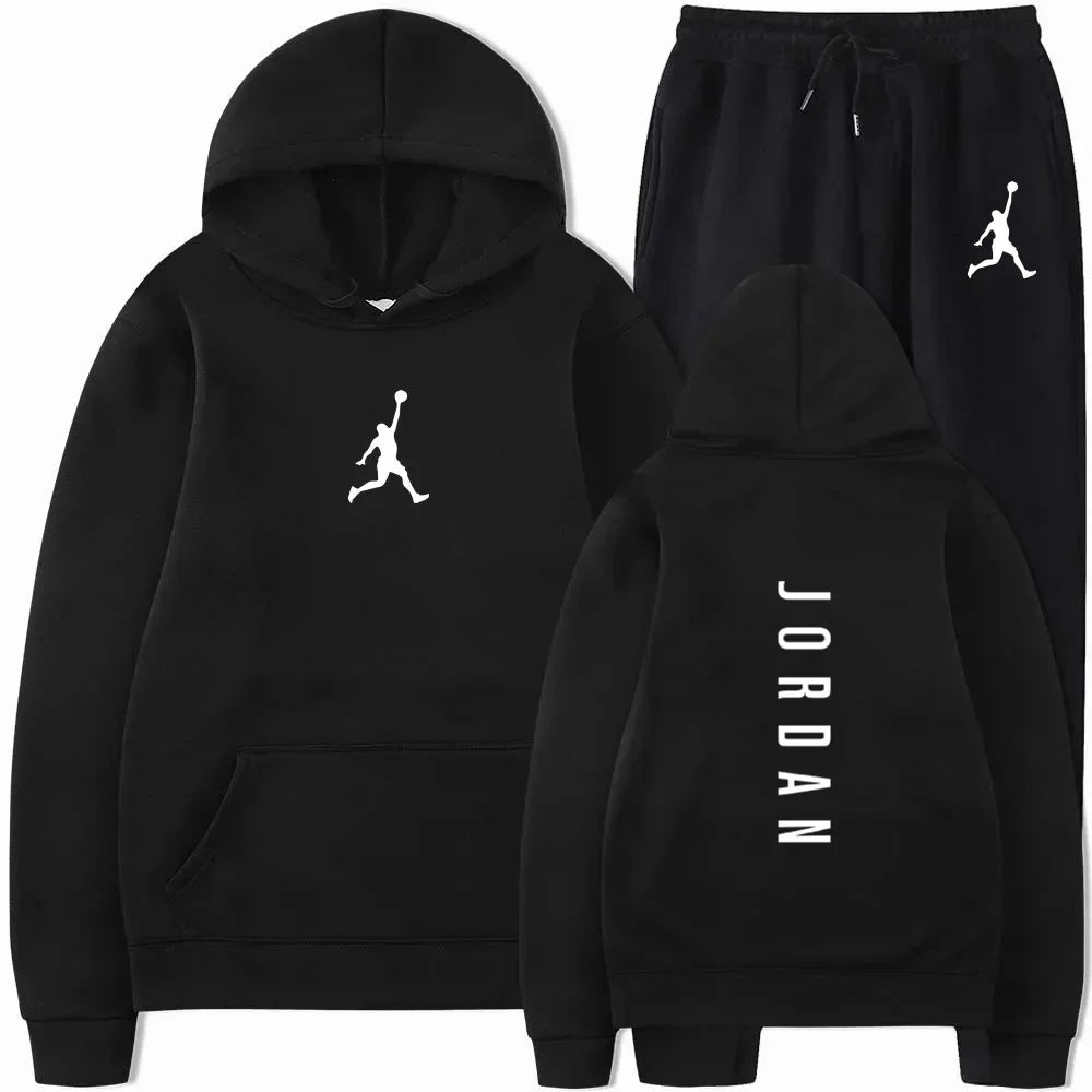 Ensemble de sport décontracté pour hommes et femmes, collection Printemps-Automne 2026, idéal pour le basketball et le fitness en extérieur, comprenant un sweat à capuche tendance et un pantalon de survêtement à revers