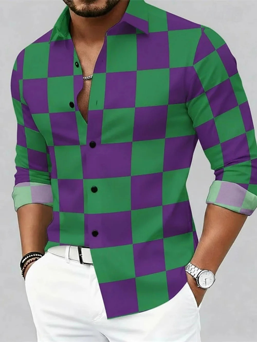Chemise à manches longues pour homme, grande taille, col à revers, boutonnée, imprimé à carreaux haute définition, élégante et confortable Camara Shopping Chemise à manches longues pour homme, grande taille, col à revers, boutonnée, imprimé à carreaux haute définition, élégante et confortable