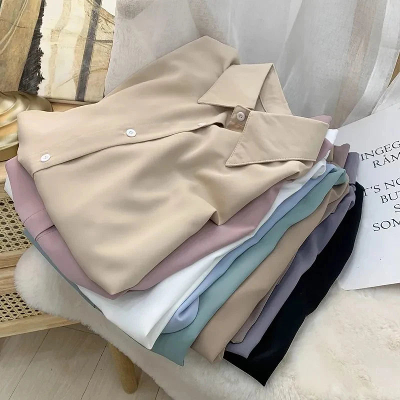 Femmes en mousseline de soie chemises blanches mode coréenne solide ample à manches longues hauts bureau dames élégant décontracté tout Match Blouses printemps nouveau Camara Shopping Femmes en mousseline de soie chemises blanches mode coréenne solide ample à manches longues hauts bureau dames élégant décontracté tout Match Blouses printemps nouveau