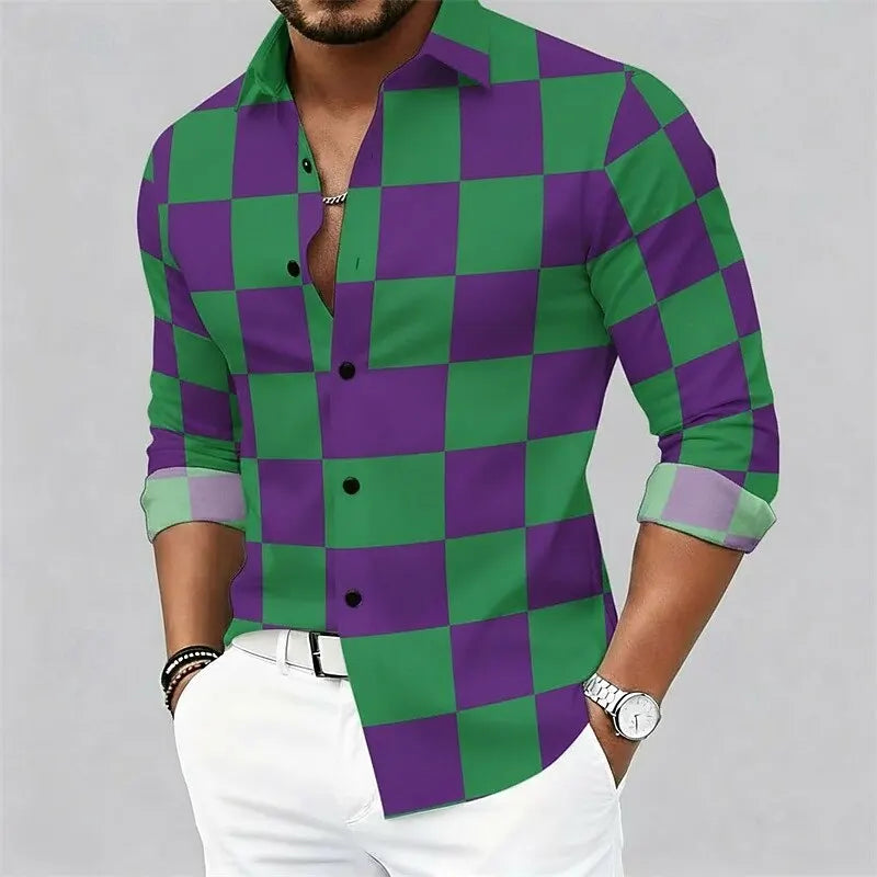 Chemise à carreaux graphique pour hommes, chemise boutonnée à manches longues, décontractée, confortable, station extérieure, Streetwear, vacances, printemps, automne Camara Shopping Chemise à carreaux graphique pour hommes, chemise boutonnée à manches longues, décontractée, confortable, station extérieure, Streetwear, vacances, printemps, automne