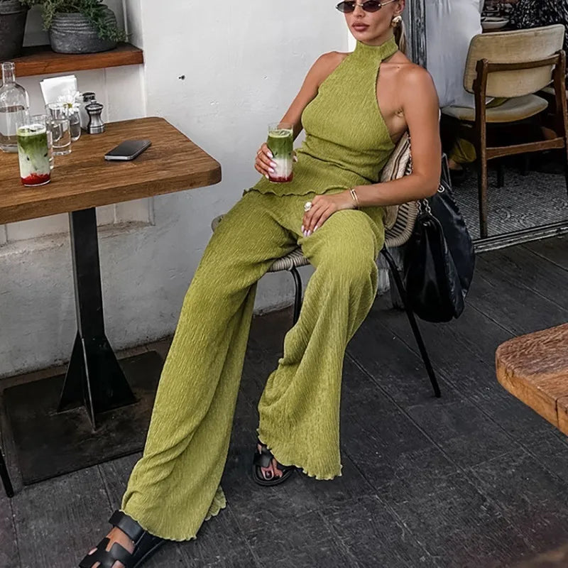 Tuularose suspendus vert pantalon ensemble sans manches dos nu personnalité tempérament banlieue deux pièces ensemble été nouveau femmes pantalon ensemble Camara Shopping Tuularose suspendus vert pantalon ensemble sans manches dos nu personnalité tempérament banlieue deux pièces ensemble été nouveau femmes pantalon ensemble