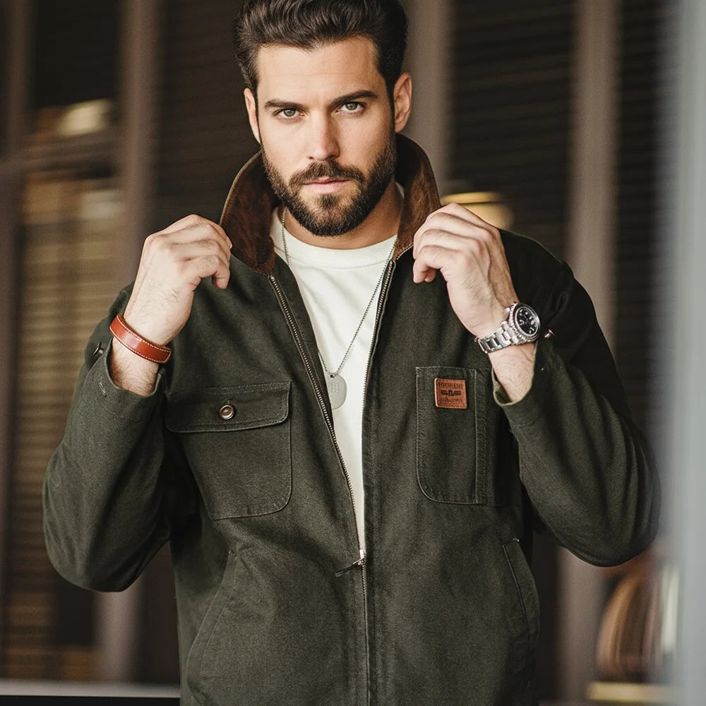 Maden rétro lourd toile Detroit veste col en velours côtelé chasse courte veste zippée avec poches hommes vêtements d'extérieur d'automne Camara Shopping Maden rétro lourd toile Detroit veste col en velours côtelé chasse courte veste zippée avec poches hommes vêtements d'extérieur d'automne