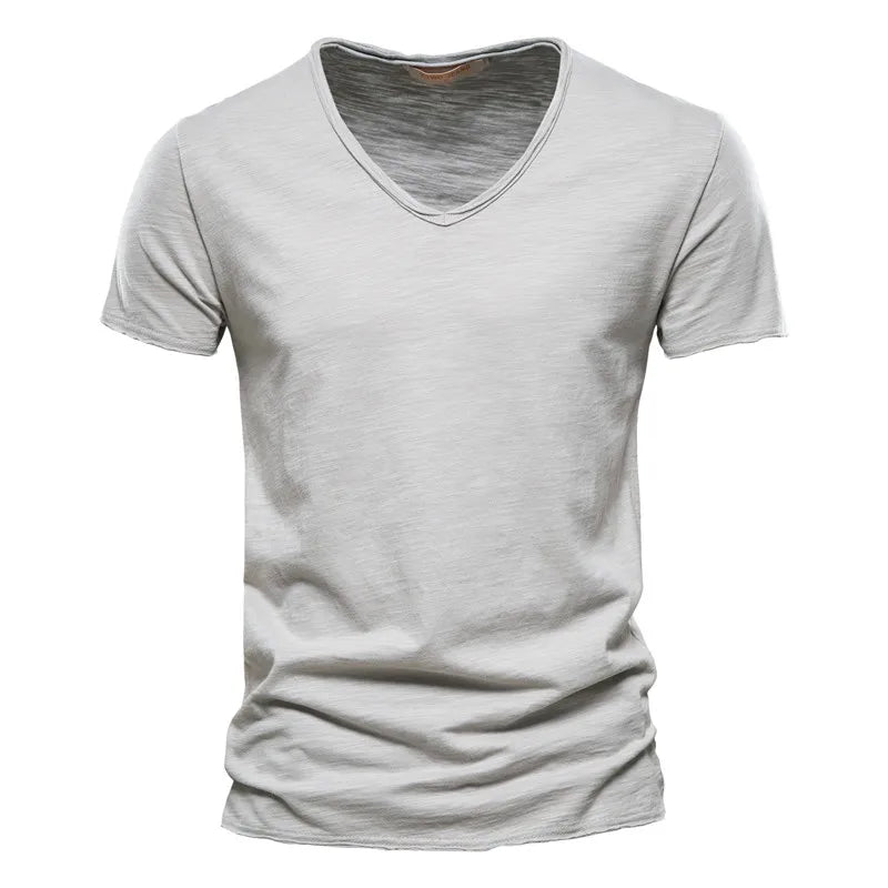 Qualité de la marque100% coton t shirt homme de marque Col en V mode homme Coupe ajustée Soild T-shirts  Hommes Hauts  manche courte t shirt homme Camara Shopping Qualité de la marque100% coton t shirt homme de marque Col en V mode homme Coupe ajustée Soild T-shirts  Hommes Hauts  manche courte t shirt homme