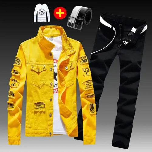 Costume Denim Homme 2 Pièces – Veste Jean & Pantalon | Style Moderne Printemps Automne - Camara ShoppingCostume Denim Homme 2 Pièces – Veste Jean & Pantalon | Style Moderne Printemps Automne