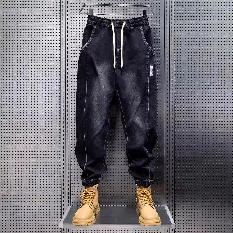 Jean décontracté pour homme, coupe ample, taille élastique, avec revers, style sport, nouvelle collection automne-printemps, toucher premium Camara Shopping Jean décontracté pour homme, coupe ample, taille élastique, avec revers, style sport, nouvelle collection automne-printemps, toucher premium