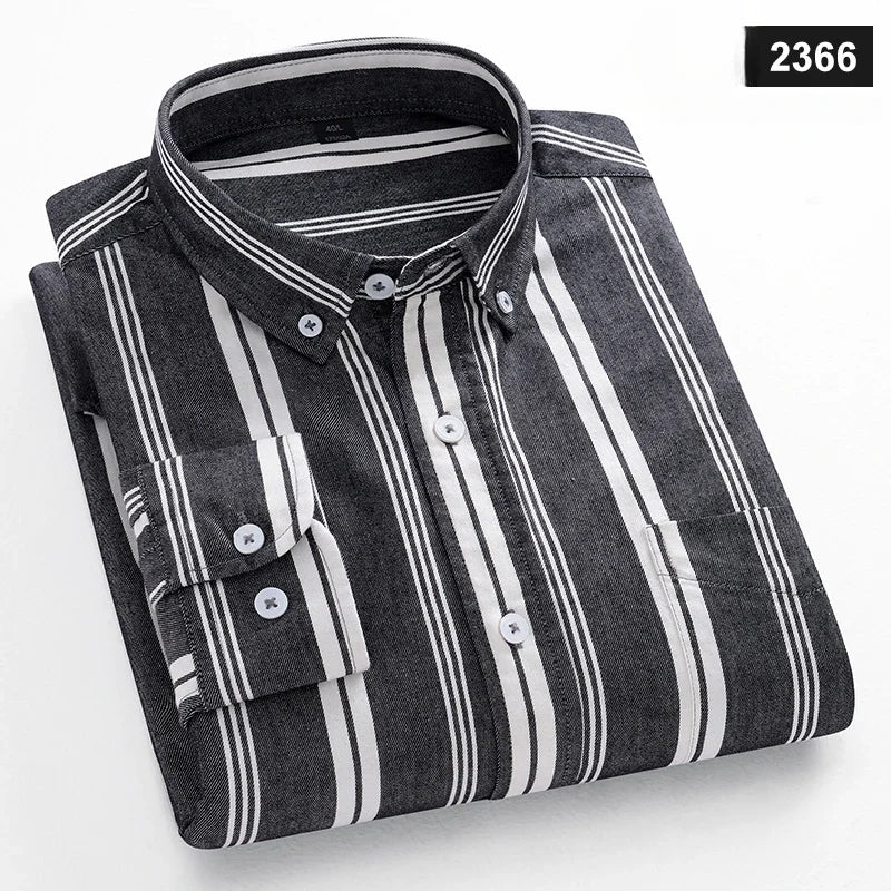Chemises décontractées à manches longues pour hommes, coupe cintrée, uni, 100% coton, hauts à carreaux rayés, doux, styliste, mode, tendances coréennes, vêtements Camara Shopping Chemises décontractées à manches longues pour hommes, coupe cintrée, uni, 100% coton, hauts à carreaux rayés, doux, styliste, mode, tendances coréennes, vêtements