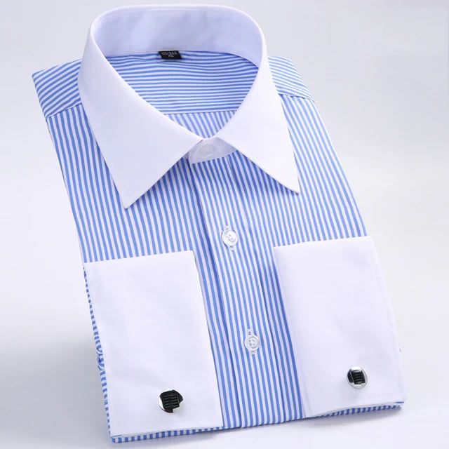Chemise habillée à manchette française pour hommes, manches longues, boutons d'affaires formels, chemises pour hommes, coupe régulière, boutons de manchette, grande taille 6XL Camara Shopping Chemise habillée à manchette française pour hommes, manches longues, boutons d'affaires formels, chemises pour hommes, coupe régulière, boutons de manchette, grande taille 6XL