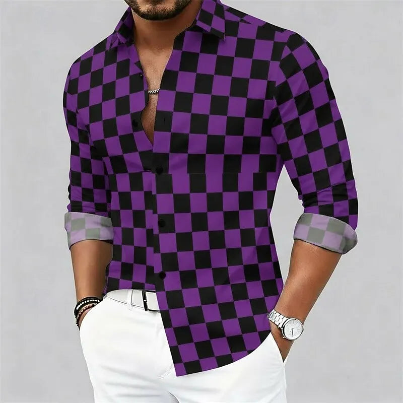 Chemise à carreaux graphique pour hommes, chemise boutonnée à manches longues, décontractée, confortable, station extérieure, Streetwear, vacances, printemps, automne Camara Shopping Chemise à carreaux graphique pour hommes, chemise boutonnée à manches longues, décontractée, confortable, station extérieure, Streetwear, vacances, printemps, automne