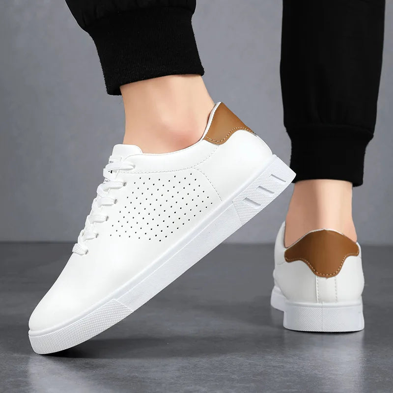 Baskets classiques blanches pour hommes, chaussures décontractées en cuir à lacets, respirantes, perforées, légères, pour la marche Camara Shopping Baskets classiques blanches pour hommes, chaussures décontractées en cuir à lacets, respirantes, perforées, légères, pour la marche