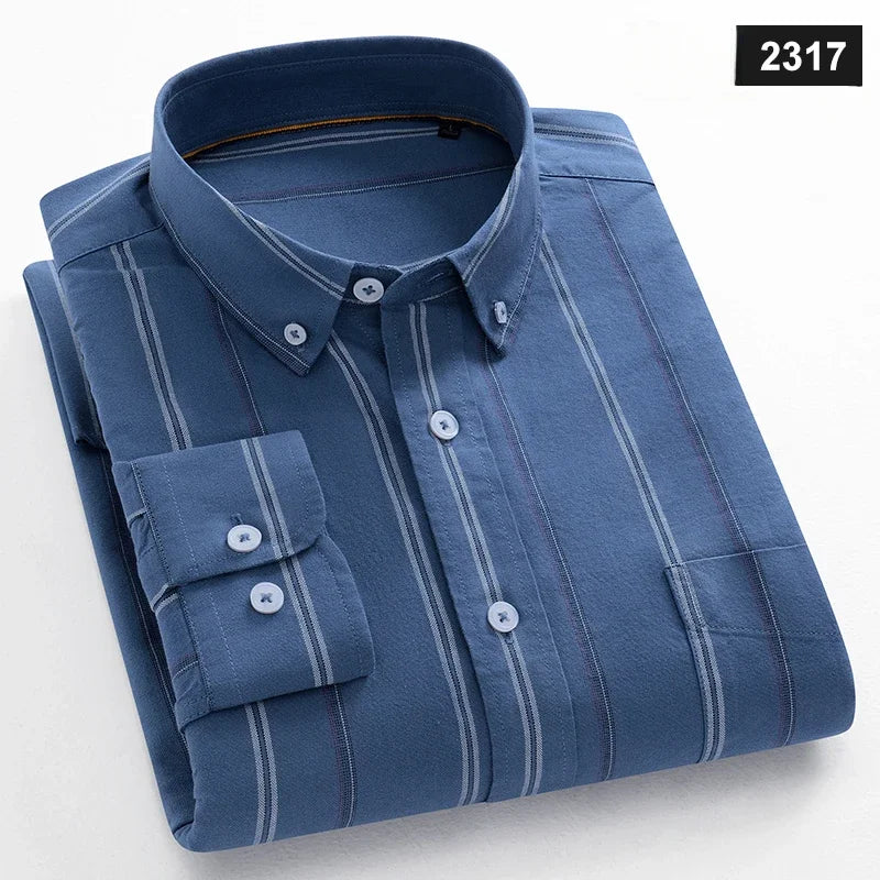Chemises décontractées à manches longues pour hommes, coupe cintrée, uni, 100% coton, hauts à carreaux rayés, doux, styliste, mode, tendances coréennes, vêtements Camara Shopping Chemises décontractées à manches longues pour hommes, coupe cintrée, uni, 100% coton, hauts à carreaux rayés, doux, styliste, mode, tendances coréennes, vêtements