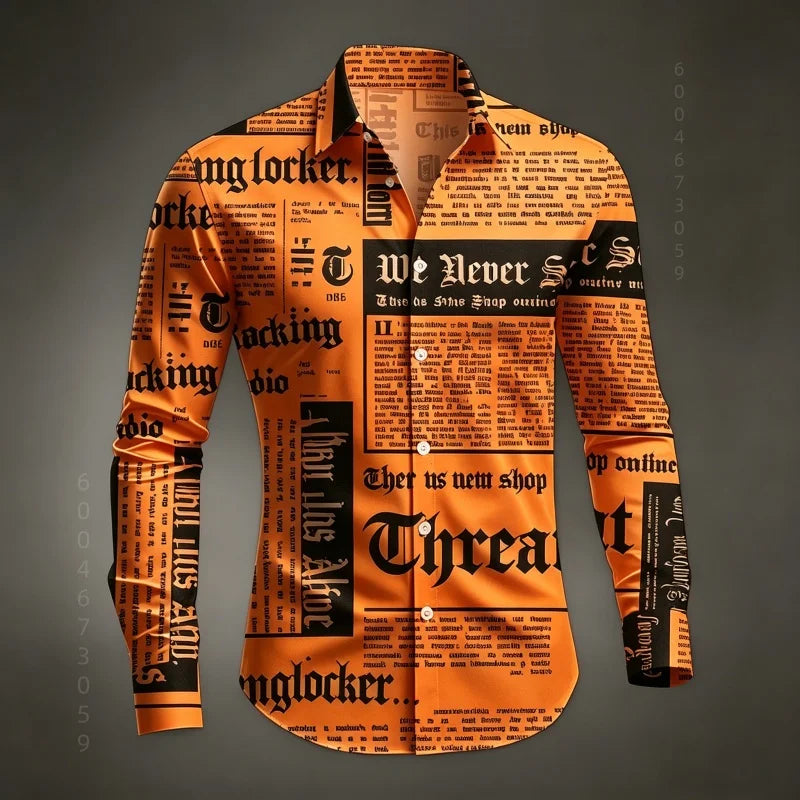 Chemise Homme à Manches Longues Imprimé Lettres de Journal Style Rétro Décontracté Boutonnage Simple Tendance Streetwear Haut pour Homme XS-6XL Camara Shopping Chemise Homme à Manches Longues Imprimé Lettres de Journal Style Rétro Décontracté Boutonnage Simple Tendance Streetwear Haut pour Homme XS-6XL