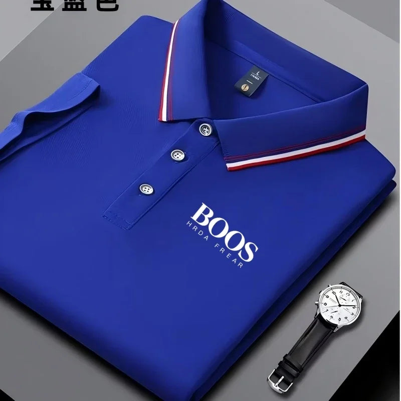 Polo homme business casual à col rayé et imprimé lettres, tissu respirant à manches courtes, matière confortable Camara Shopping Polo homme business casual à col rayé et imprimé lettres, tissu respirant à manches courtes, matière confortable