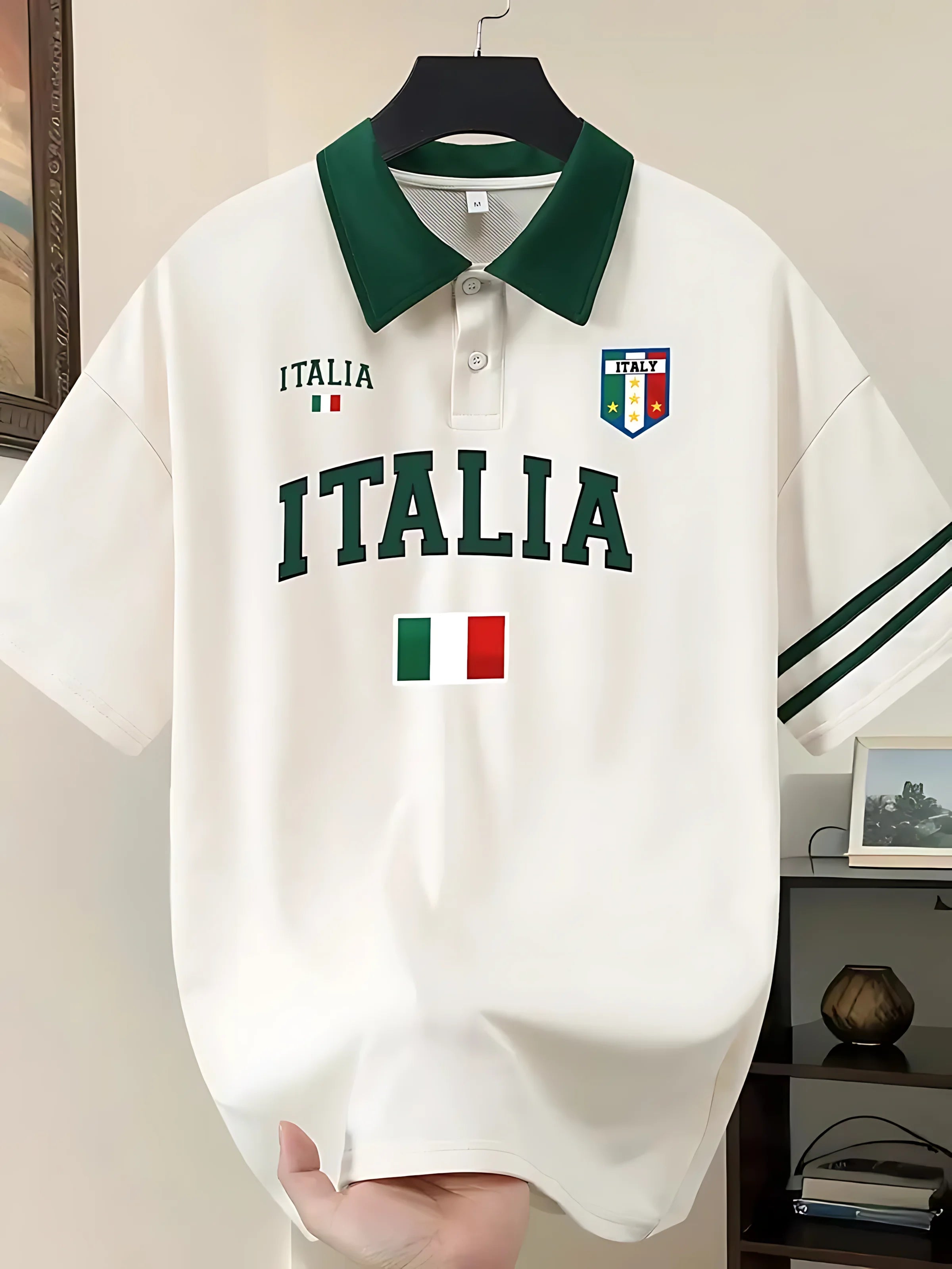 Polo à manches courtes pour homme, style américain, rayé, imprimé lettres italiennes, confortable et respirant, idéal pour l'extérieur et les loisirs Camara Shopping Polo à manches courtes pour homme, style américain, rayé, imprimé lettres italiennes, confortable et respirant, idéal pour l'extérieur et les loisirs