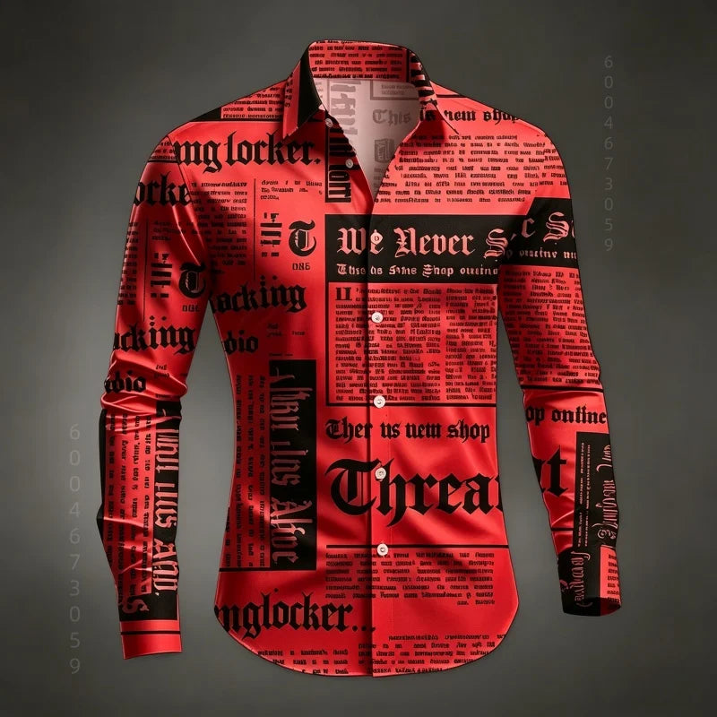 Chemise Homme à Manches Longues Imprimé Lettres de Journal Style Rétro Décontracté Boutonnage Simple Tendance Streetwear Haut pour Homme XS-6XL Camara Shopping Chemise Homme à Manches Longues Imprimé Lettres de Journal Style Rétro Décontracté Boutonnage Simple Tendance Streetwear Haut pour Homme XS-6XL