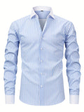 Chemise boutonnée élégante à manches longues rayée pour hommes, mélange de polyester extensible, design ajusté, parfaite pour les affaires ou les vêtements décontractés - Camara ShoppingChemise boutonnée élégante à manches longues rayée pour hommes, mélange de polyester extensible, design ajusté, parfaite pour les affaires ou les vêtements décontractés