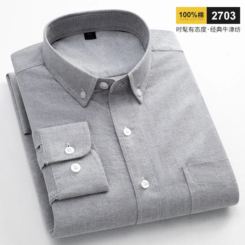 Chemises décontractées à manches longues pour hommes, coupe cintrée, uni, 100% coton, hauts à carreaux rayés, doux, styliste, mode, tendances coréennes, vêtements Camara Shopping Chemises décontractées à manches longues pour hommes, coupe cintrée, uni, 100% coton, hauts à carreaux rayés, doux, styliste, mode, tendances coréennes, vêtements