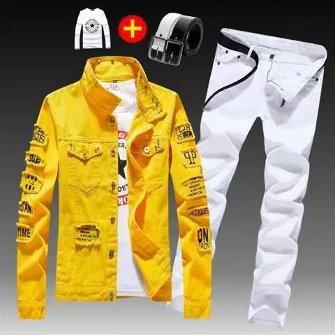 Costume Denim Homme 2 Pièces – Veste Jean & Pantalon | Style Moderne Printemps Automne - Camara ShoppingCostume Denim Homme 2 Pièces – Veste Jean & Pantalon | Style Moderne Printemps Automne
