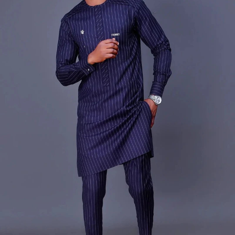 Costumes d'été africains pour hommes, chemise et pantalon à rayures, tenues de fête traditionnelles africaines, ensemble deux pièces pour gentleman Camara Shopping Costumes d'été africains pour hommes, chemise et pantalon à rayures, tenues de fête traditionnelles africaines, ensemble deux pièces pour gentleman