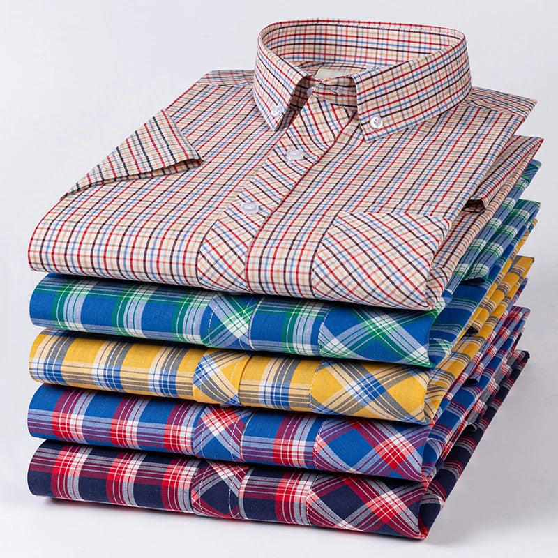 Chemises d'été fines à manches courtes 100 % coton pour hommes, grandes tailles 9XL, coupe ajustée, formelles et décontractées, unies, douces, à carreaux, style hawaïen Camara Shopping Chemises d'été fines à manches courtes 100 % coton pour hommes, grandes tailles 9XL, coupe ajustée, formelles et décontractées, unies, douces, à carreaux, style hawaïen