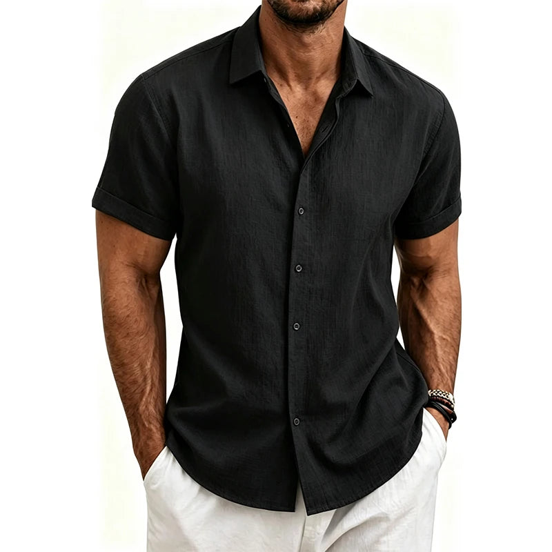 Chemises en coton et lin pour hommes 2026 – Chemises décontractées légères à manches courtes, chemises Henley de plage, T-shirts hawaïens tendance pour hommes Camara Shopping Chemises en coton et lin pour hommes 2026 – Chemises décontractées légères à manches courtes, chemises Henley de plage, T-shirts hawaïens tendance pour hommes
