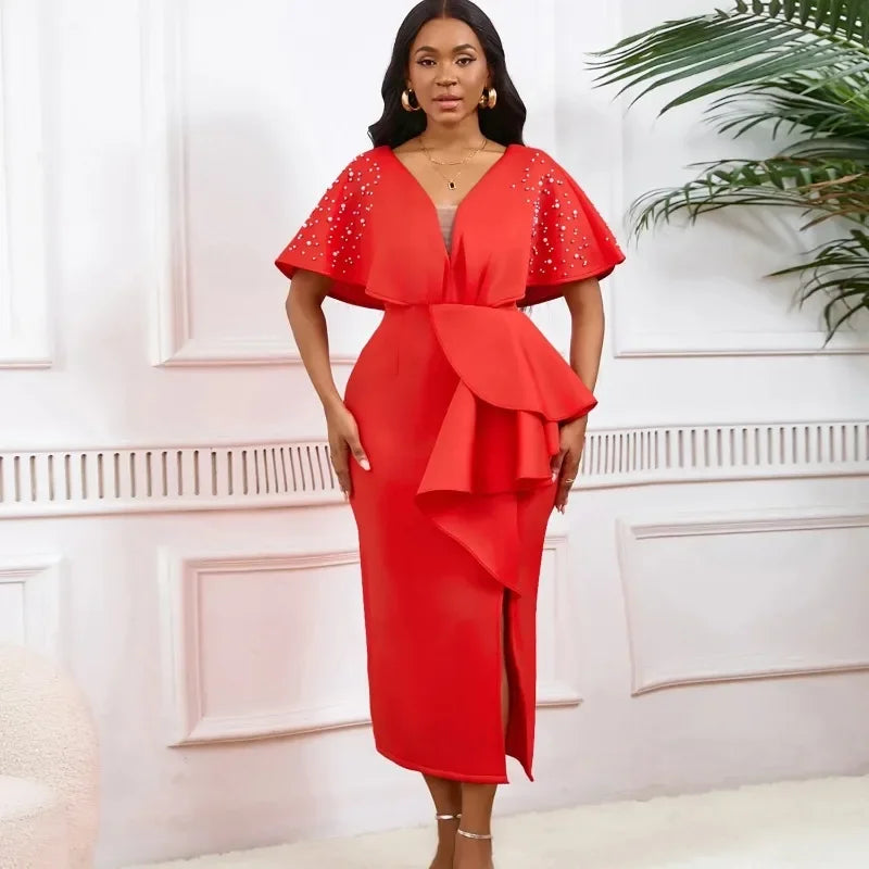 S-3XL Africain ixRobes De Soirée pour Femmes Été Automne Africain À Manches Courtes Col En V Polyester tambours con Robe Quelle que soit la Tenue Camara Shopping S-3XL Africain ixRobes De Soirée pour Femmes Été Automne Africain À Manches Courtes Col En V Polyester tambours con Robe Quelle que soit la Tenue