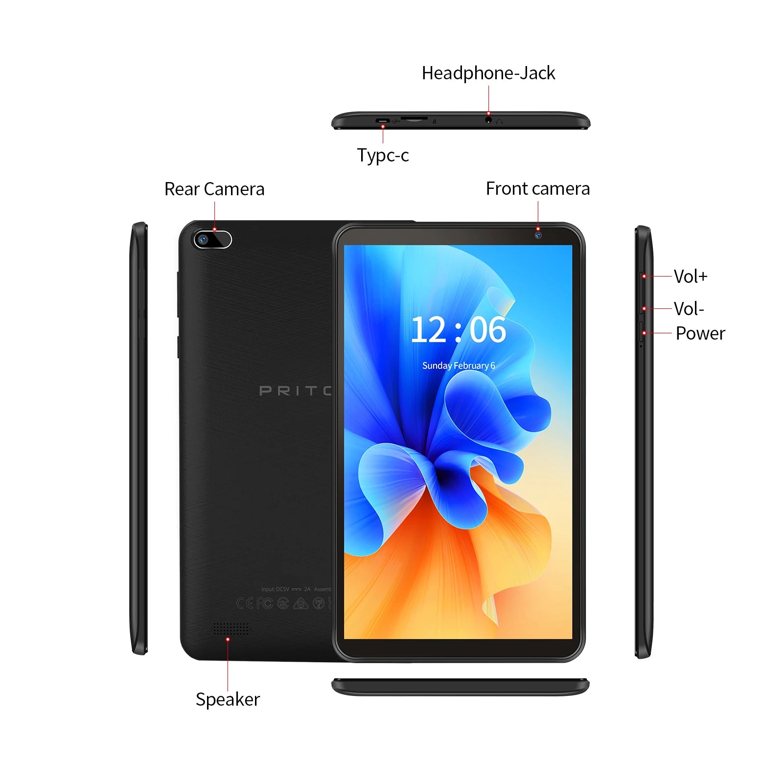 Tablette PC PRITOM 7 pouces 32 Go Android 13 avec processeur Quad Core, écran HD IPS, double caméra, Wi-Fi et étui de protection en PU Camara Shopping Tablette PC PRITOM 7 pouces 32 Go Android 13 avec processeur Quad Core, écran HD IPS, double caméra, Wi-Fi et étui de protection en PU