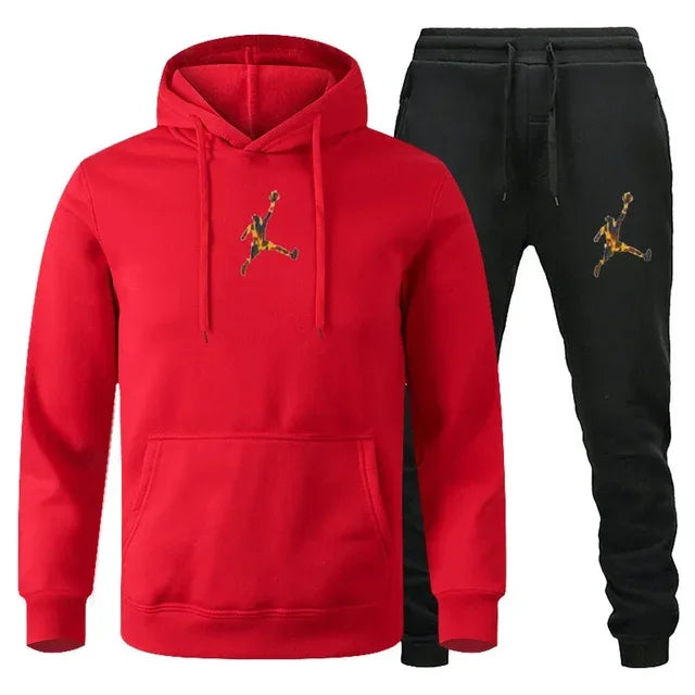 Ensemble de survêtement deux pièces imprimé uni, sweat à capuche et pantalon de jogging à revers élastiques, en maille légère, polyvalent, pour homme, streetwear et sportswear d'entraînement