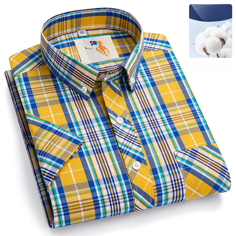 Chemises d'été fines à manches courtes 100 % coton pour hommes, grandes tailles 9XL, coupe ajustée, formelles et décontractées, unies, douces, à carreaux, style hawaïen Camara Shopping Chemises d'été fines à manches courtes 100 % coton pour hommes, grandes tailles 9XL, coupe ajustée, formelles et décontractées, unies, douces, à carreaux, style hawaïen