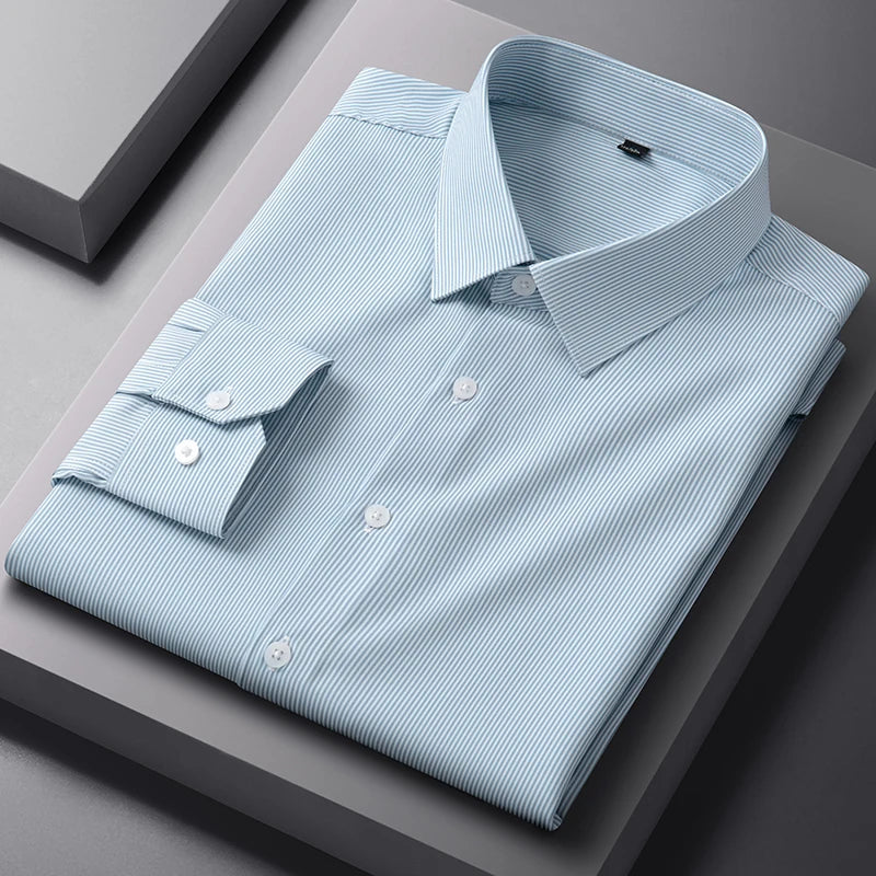 Chemises Anti-rides à rayures à carreaux pour hommes, manches longues, fines, sans repassage, lisses, vêtements quotidiens pour hommes sociaux, nouvelle collection automne printemps Camara Shopping Chemises Anti-rides à rayures à carreaux pour hommes, manches longues, fines, sans repassage, lisses, vêtements quotidiens pour hommes sociaux, nouvelle collection automne printemps