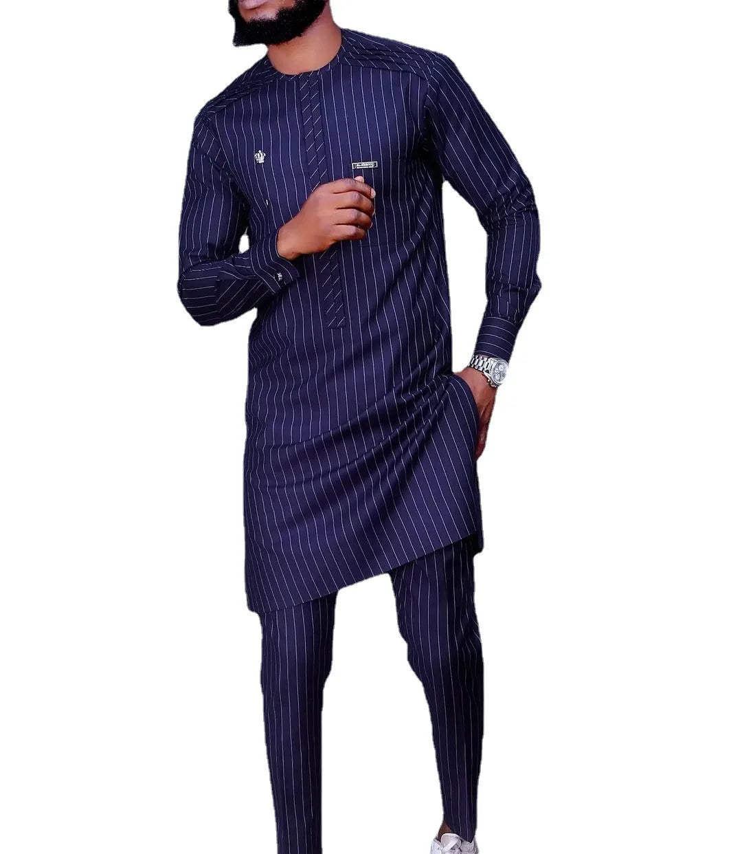 Costumes d'été africains pour hommes, chemise et pantalon à rayures, tenues de fête traditionnelles africaines, ensemble deux pièces pour gentleman Camara Shopping Costumes d'été africains pour hommes, chemise et pantalon à rayures, tenues de fête traditionnelles africaines, ensemble deux pièces pour gentleman