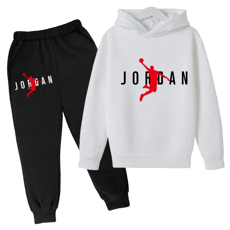 Nouvel ensemble de sport de marque à la mode pour enfants : sweat à capuche et pantalon (3-12 ans) - Motif lettres de basketball